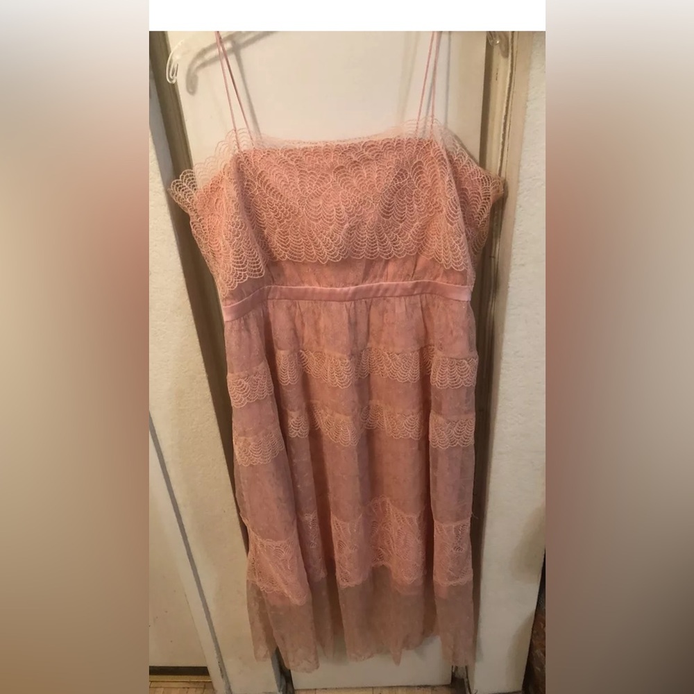 three floor pink lace strap dress sz 12